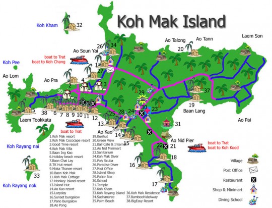 Map of Koh Mak Island in Thailand