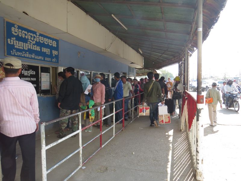 Cambodians queuing to get out of Cambodia